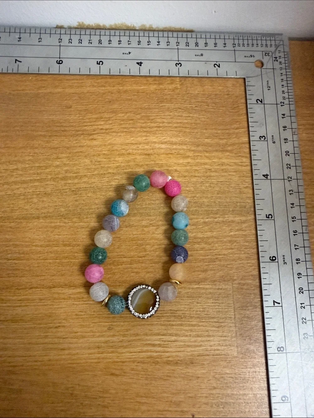 Multicolor stone beaded rainbow stretch bracelet
